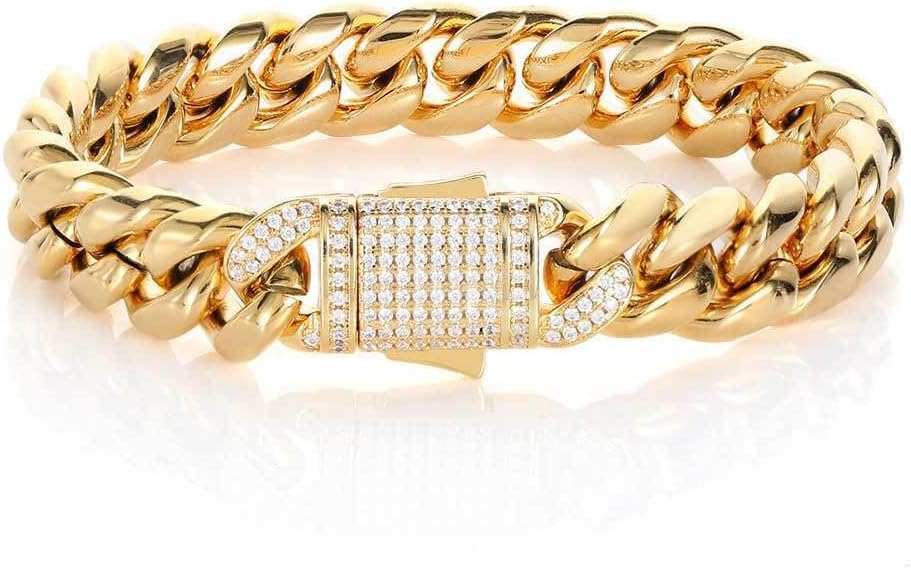 18K men's gold bracelet with Cuban style design paired with moissanite diamonds, perfectly blending classical and modern styles, high-end jewelry gift
