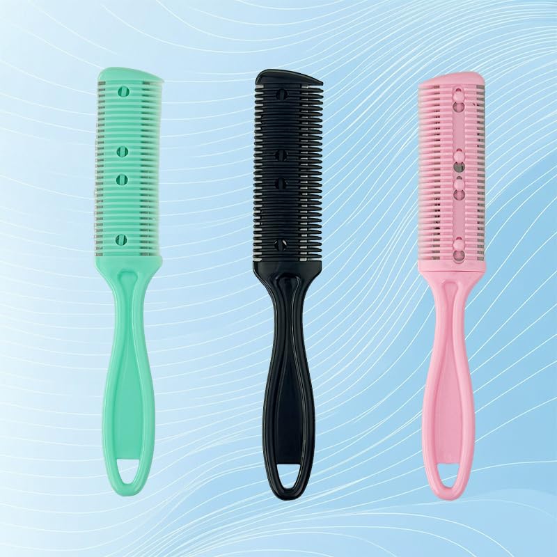 3-Piece Trimmer Razor Set with Professional Double-Sided Razor Blades and Double-Sided Hair Clippers for DIY Slim-Fit Hairstyles(Black, Blue, Pink)