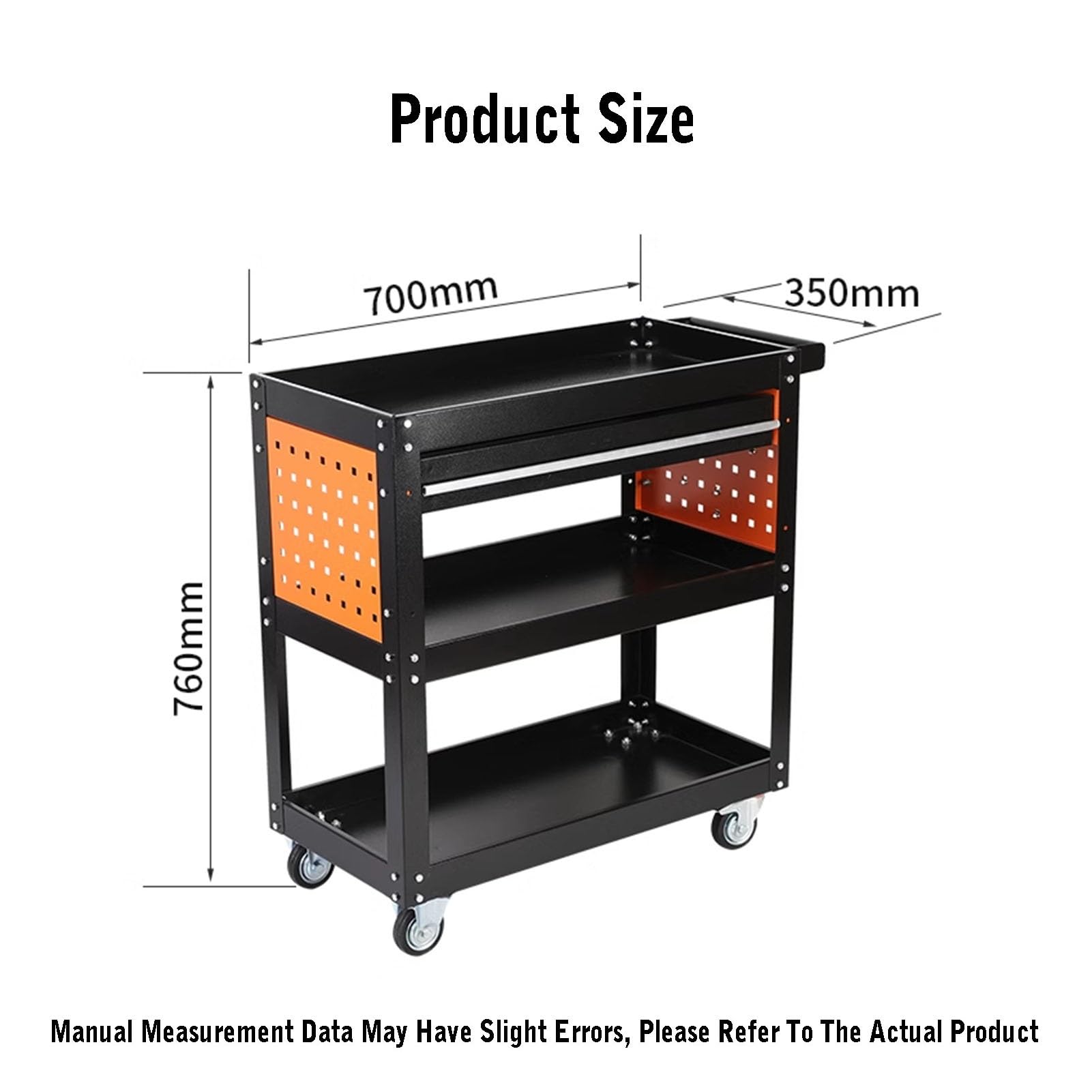 Carrello Portautensili A 3 Ripiani, Carrello Portautensili Da 330 Libbre Con Ruote, Con Pannello Forato Portacacciavite, Carrello Di Servizio Con Cassetti, Ideale For Garage, Magazzino E Officina Di R