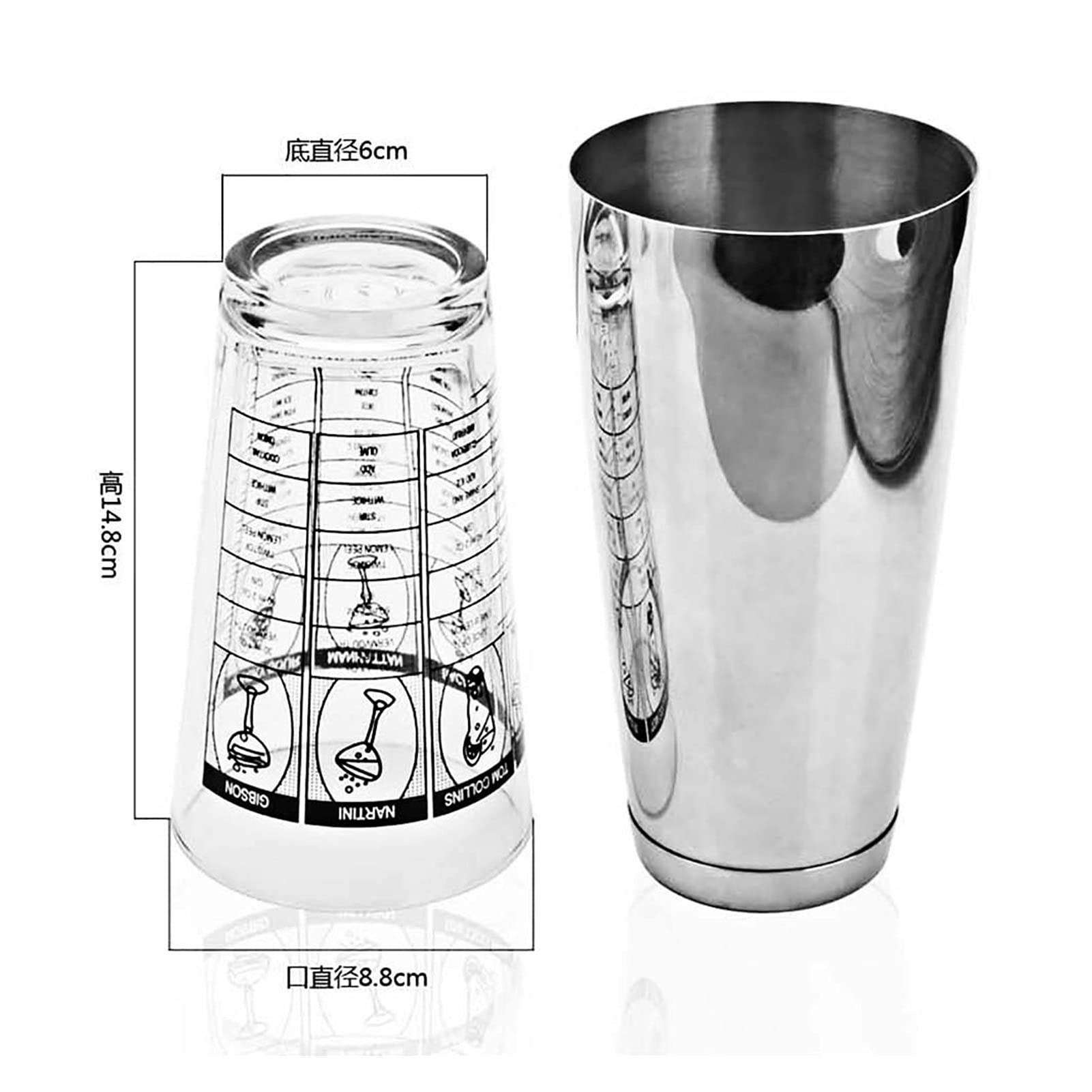 Juego de Coctelera 3pcs Cocktail Shaker Set Boston Shaker Silver Glass Miduring Bartender Kit con Strainer Home 700/40 0ML Herramienta de accesorios de barras Agitador de Cócteles ( Color : 2Pcs )