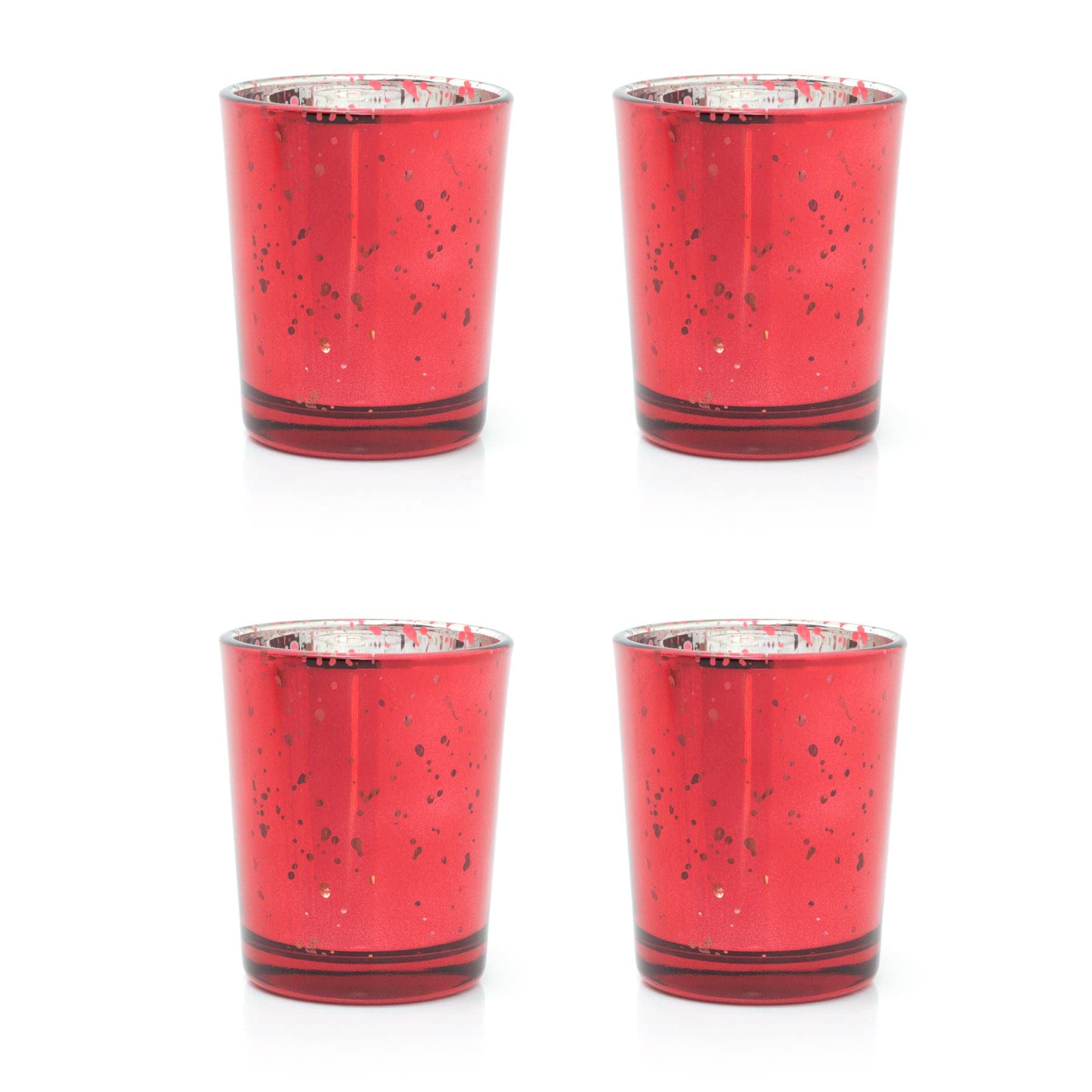 Pack Of 4 Red Speckled Tealight Holder | Red Mercury Effect Glass Tealight Holder | Glass Candle Holder Candle Pot
