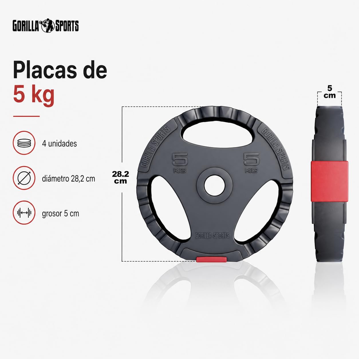 GORILLA SPORTS® Juego Completo de Pesas de Plástico 100 KG | Diámetro 30/31 mm