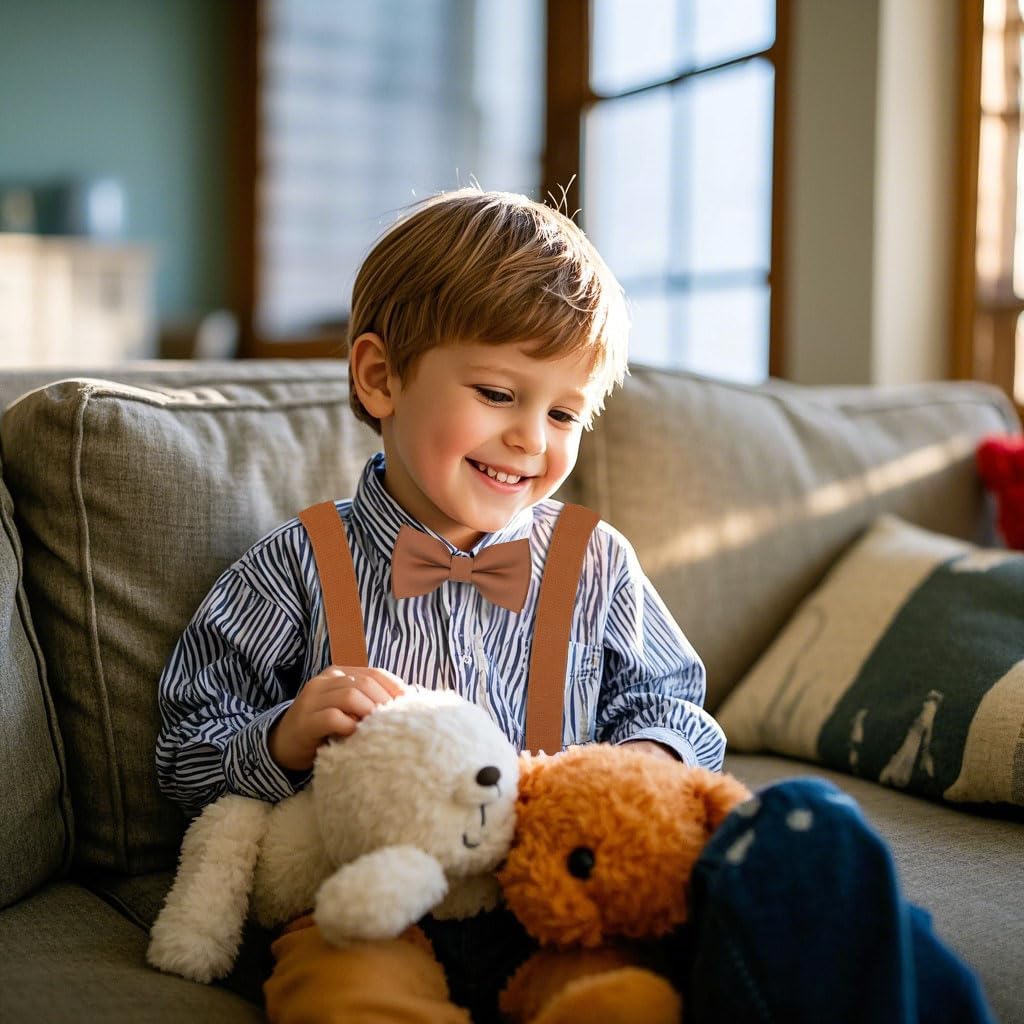 Adjustable Baby Boy Suspenders and Bow Tie, Pre-tied Kids Bowtie and Elastic Suspenders with 3 Strong Metal Clips - Image 5