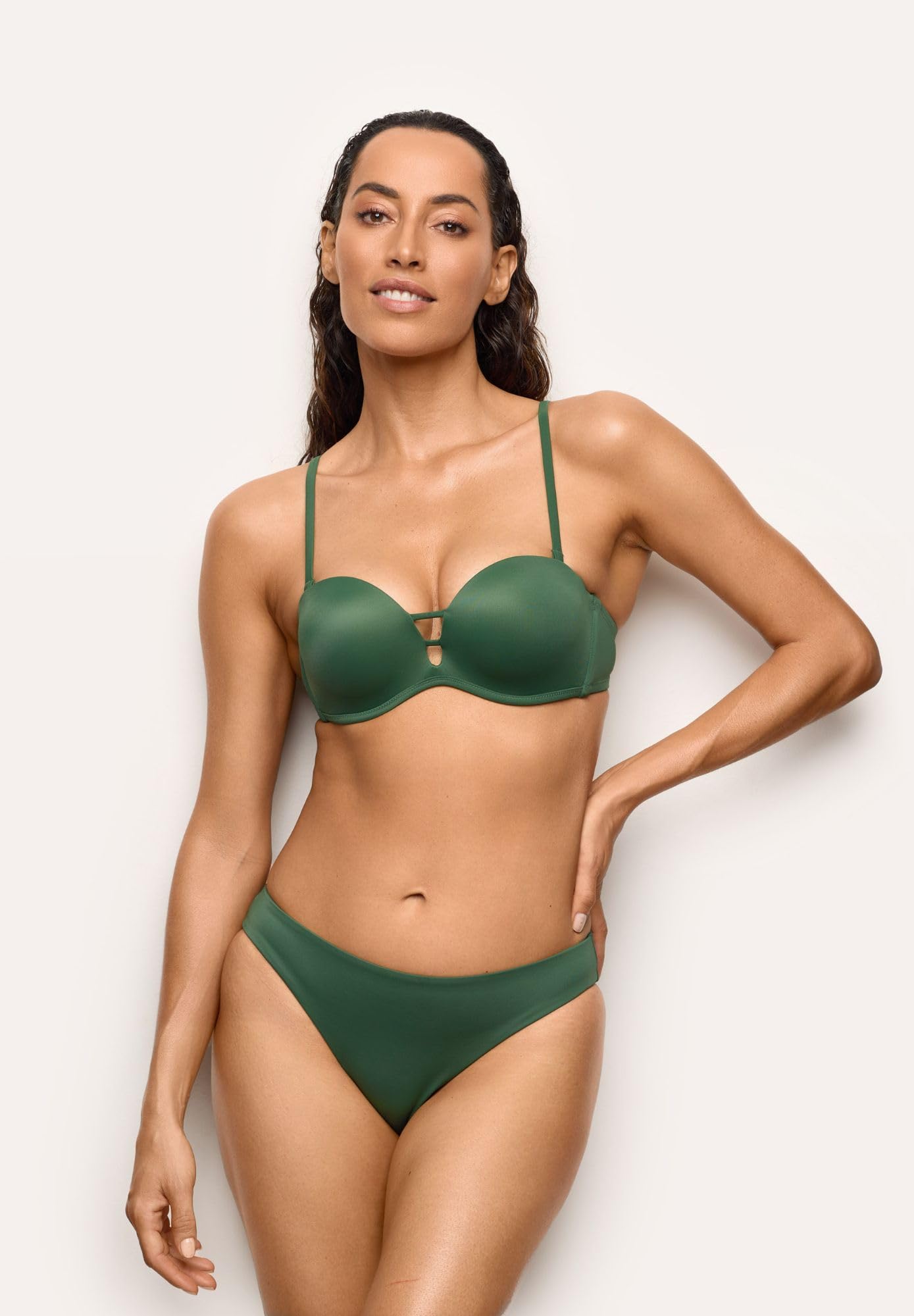 YAMAMAY - Bikini partie haute, super push-up avec armatures, bretelles amovibles, femme, Essentials, vert, monochrome