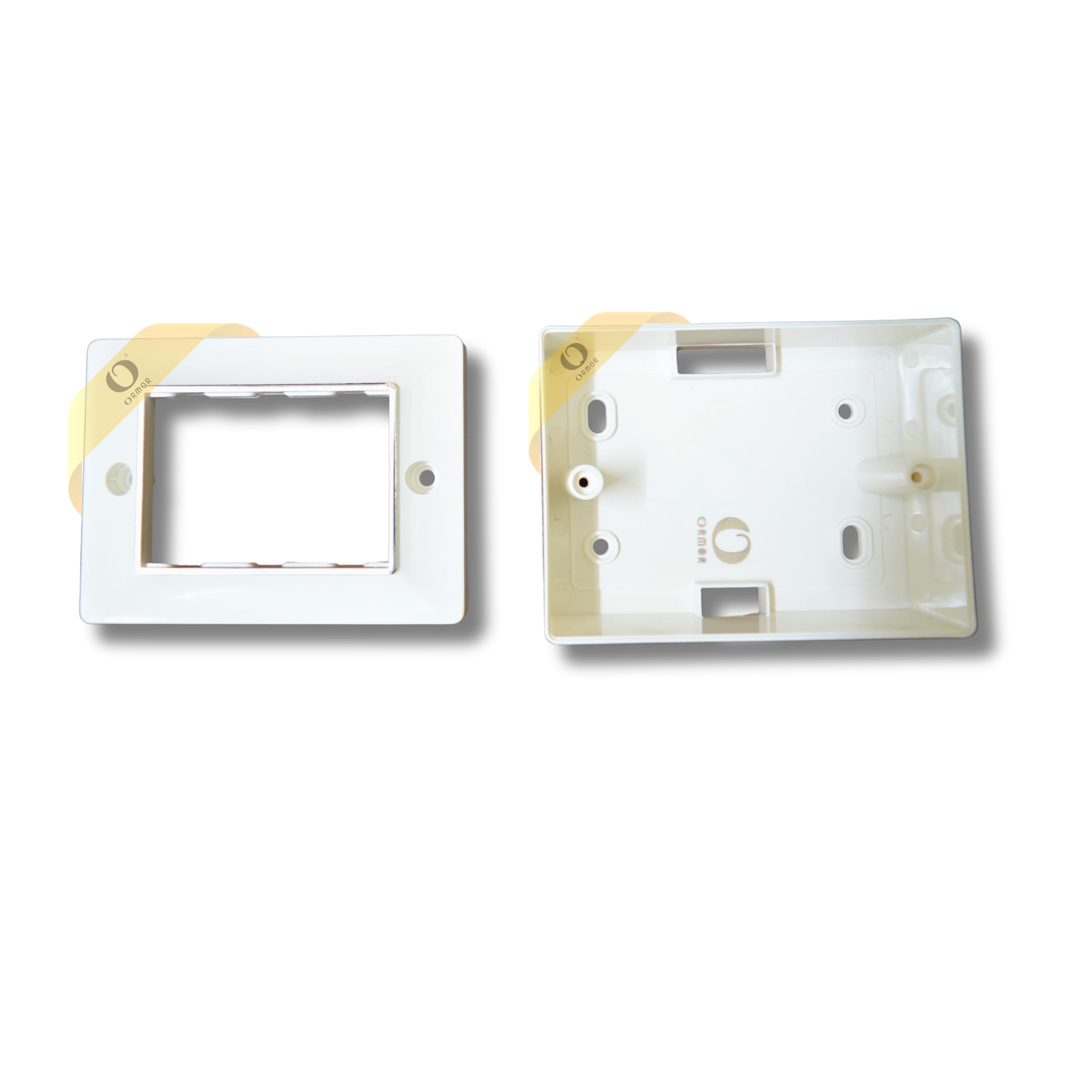 ORMOR Modular Surface Mount Gang Box (3 Module-White) Silver Line Glossy Premium Polycarbonate Box for Universal Standard Modular Electrical Switches 2