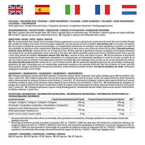 Capsule collagene ad alto dosaggio + acido ialuronico + condroitina + lisina, 600 mg di collagene puro idrolizzato al giorno, 60 capsule per 1 mese, bioattivo e senza additivi, Made in Germany - 8