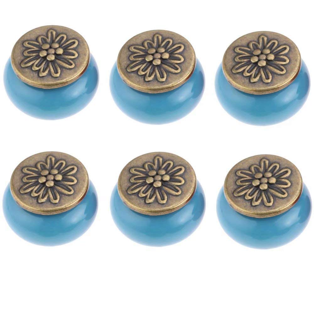 Amazon.co.jp: 6 個の青いセラミック製ヴィンテージ家具のドアノブ
