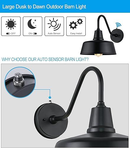 Miniatura 3 de JOESA 1 lámpara de exterior del atardecer al amanecer una luz grande y clásica de granero con acabado de arena negra y forma de cuello de cisne.