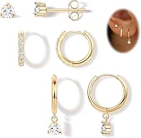 POXTEXJEWELRY Dainty Gold Stud & Huggie Hoop Earrings Set - Hypoallergenic Sterling Silver Dangle for Sensitive Ears, Multiple Piercings