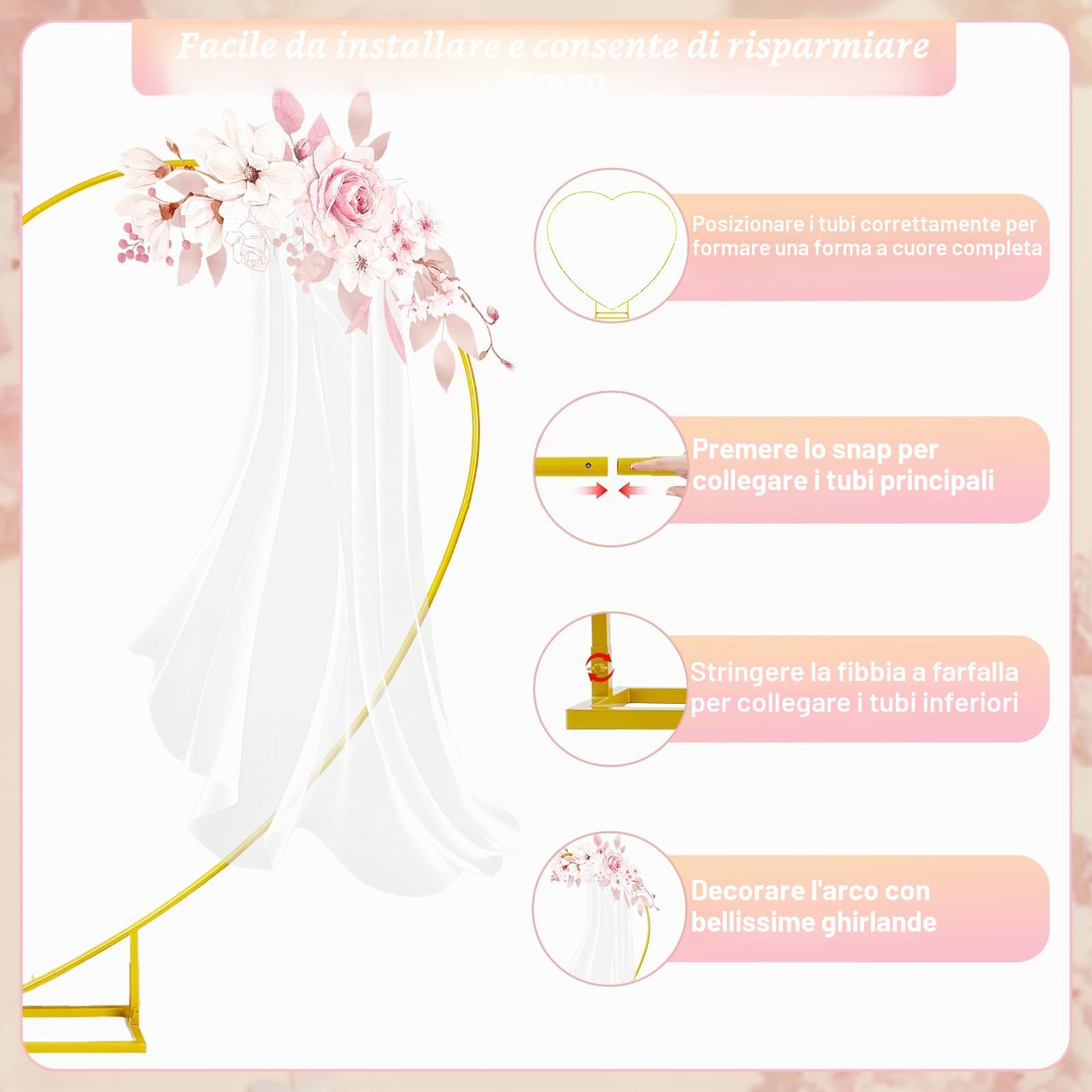 Kit per arco di palloncini a forma di cuore, arco nuziale in metallo, 2,6 m kit per arco di palloncini a forma di cuore arco dorato piante da giardino per decorazioni di sfondo foto di matrimonio