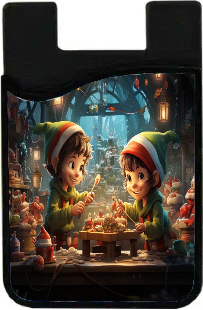 Island Gifting - Two Elves in Santas Workshop - Stick-on ID Card Holder for iPhone/Galaxy/Google Android Cases