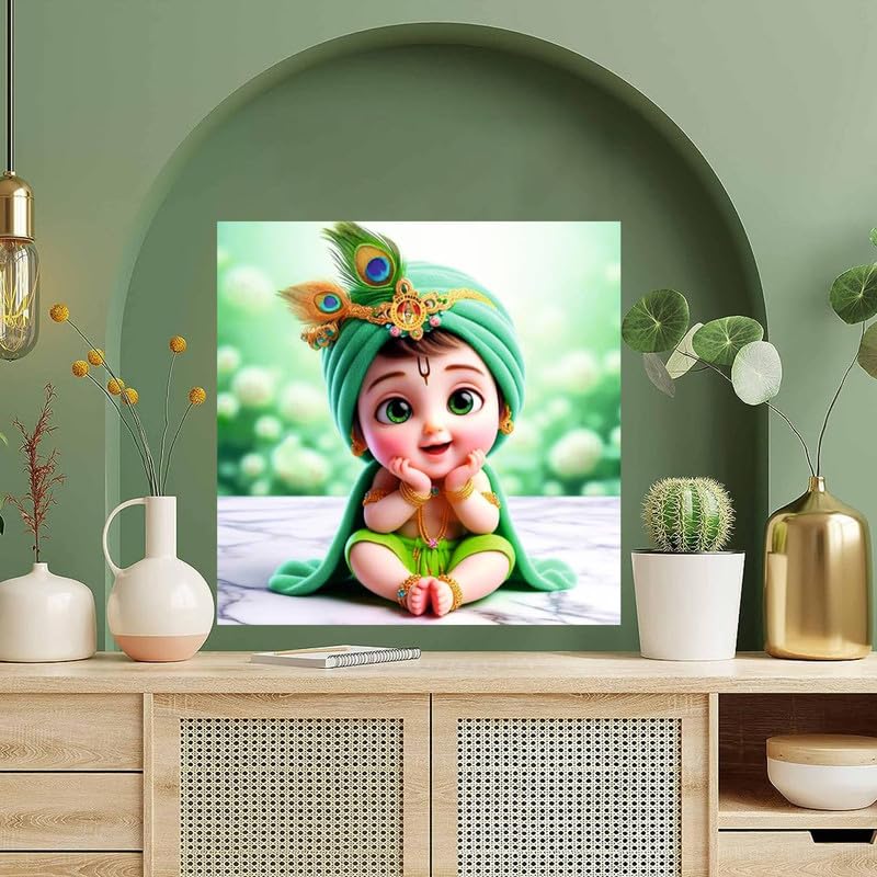 Image of British Terminal Cute little Bal Gopal Baby God Krishna| Kanha Ji | Laddu Lord Makhan Chor Painting Religious Poster for Pregnant Women for wall (matt thin vinyl,sticker,multicolor,unframed)| bj19