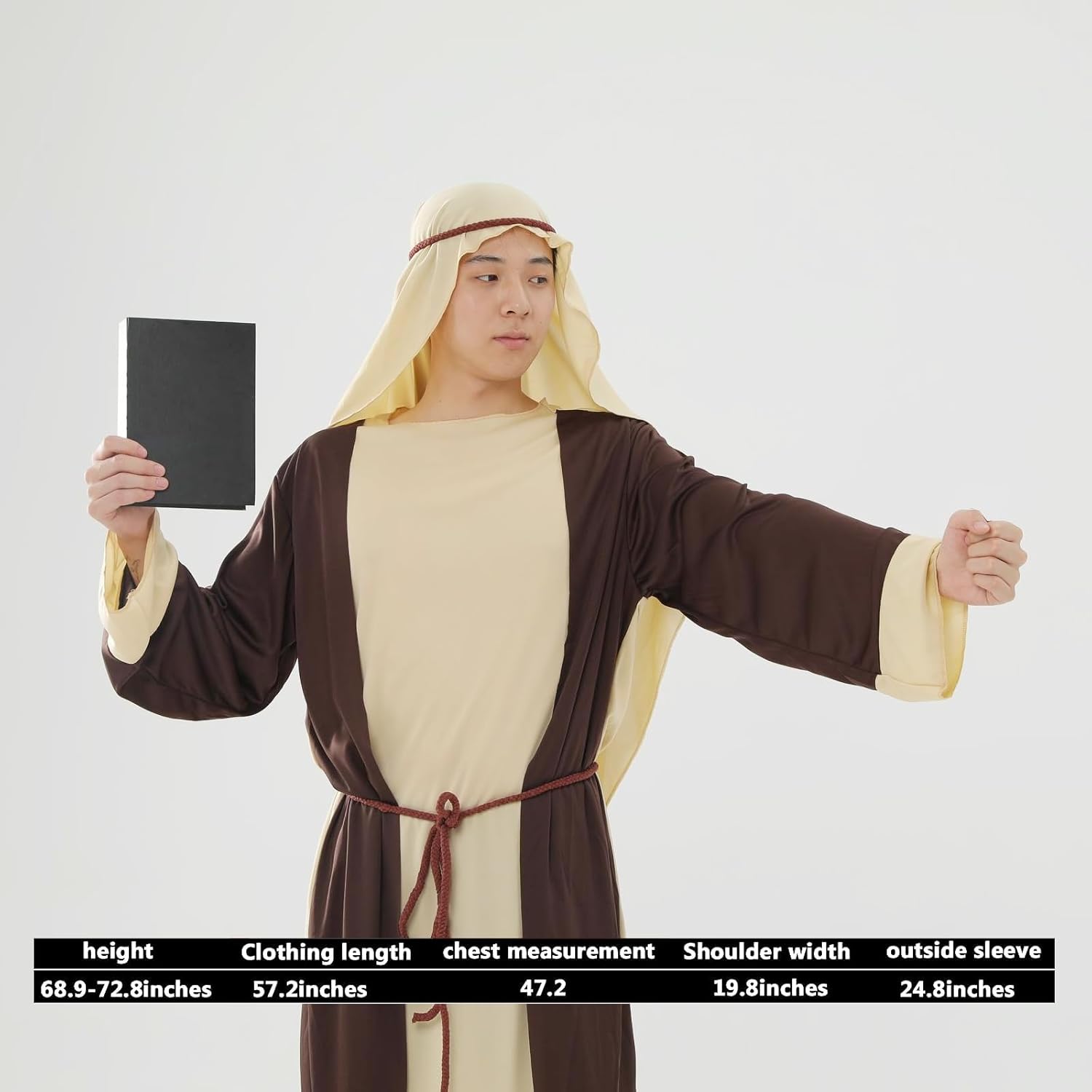 jesus costume adult men - jesus costum,With white coat and red scarf (Saint Joseph) - Image 2