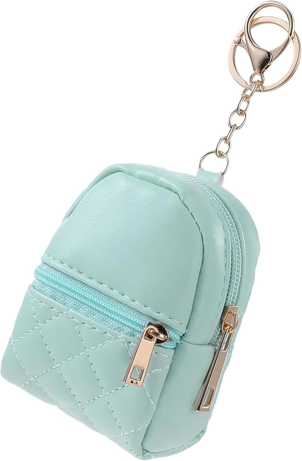 1 Pc Green Mini Backpack Keychain for Women,Cute Small Cosmetic Bag,PU Leather Makeup Bag Key Pocket Lipstick Bag Card Holder Data Cable Organizer Zipper Pouch - Image 7