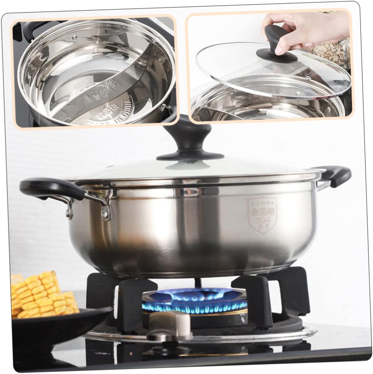 Stainless Steel Dual Hot Pot with Lid Multi-functional Induction Cooker Pot Double-sided Design for Two Flavors for Family Gatherings and