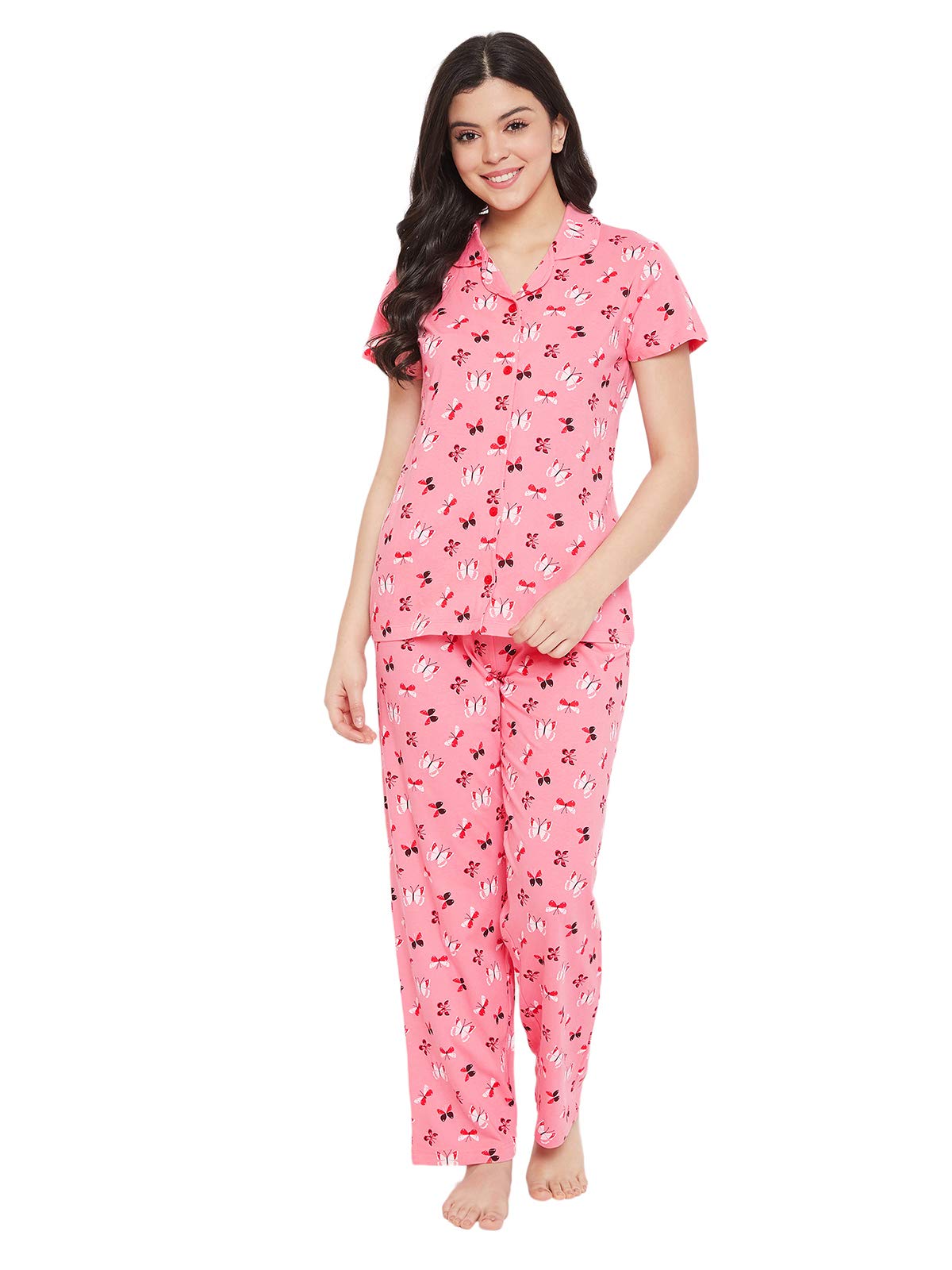 clovia Women's Cotton Florals Printed Top & Pyjama Set-picture-30