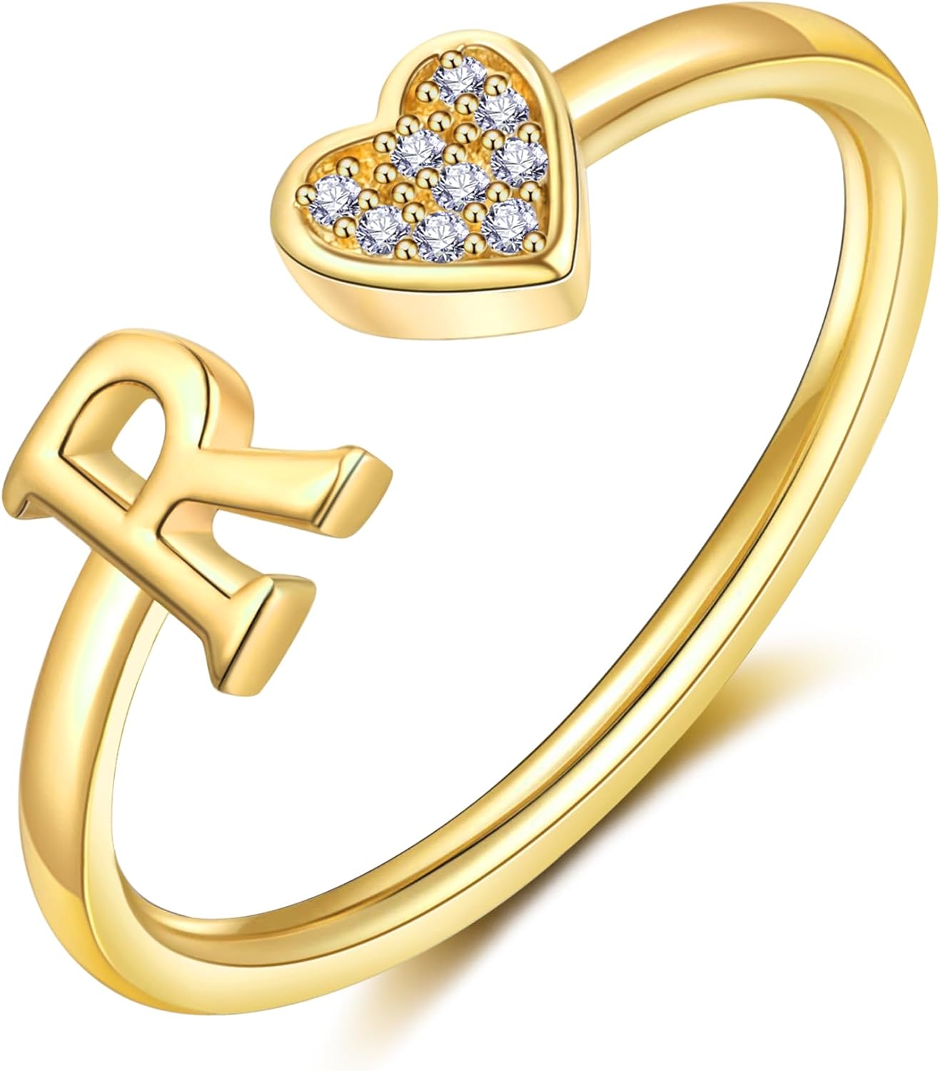 WFYOU Heart Initial Ring for Women Silver Rose Gold Plated Heart