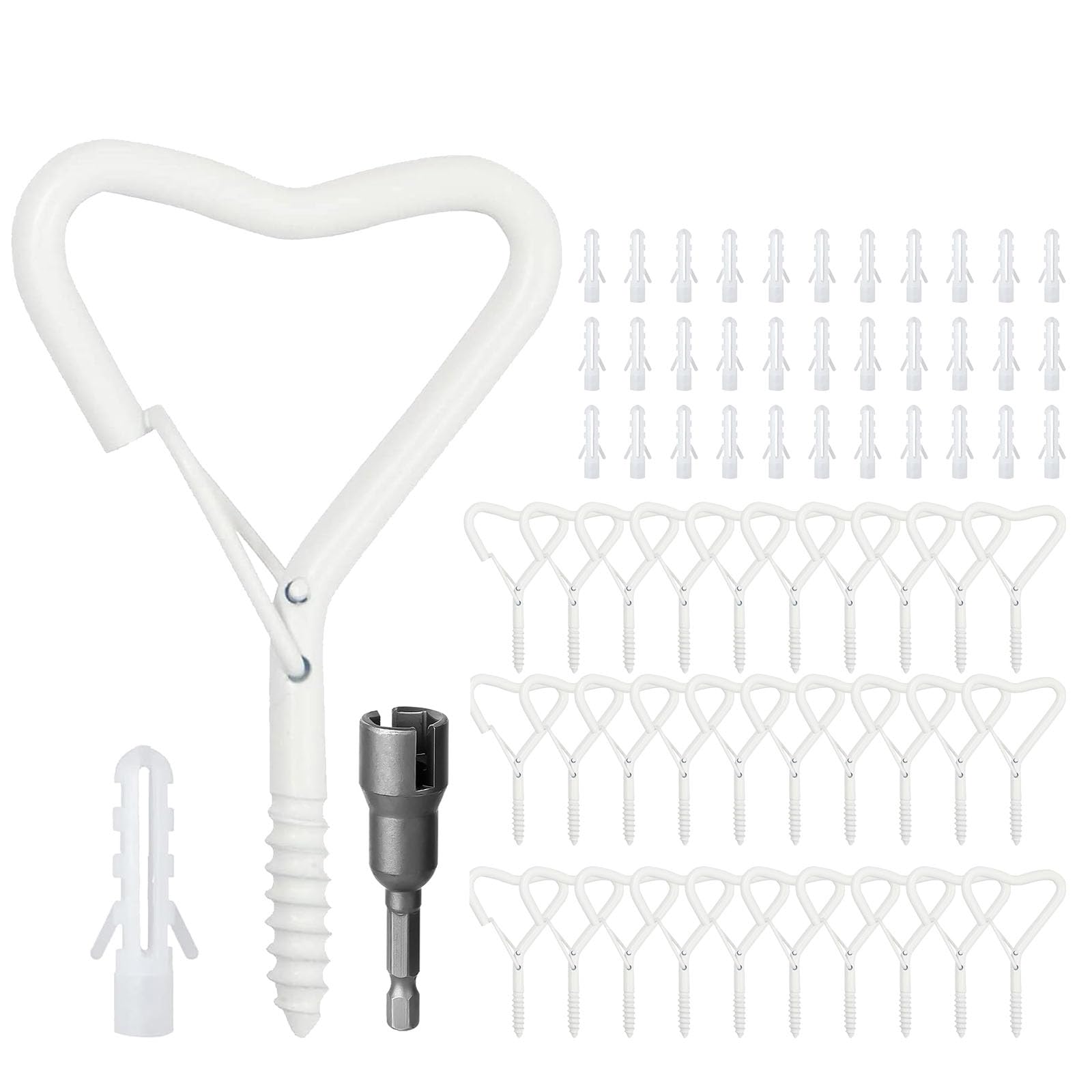 CANGCANG 30PCS Heart Premium Screw-in Hooks with Safety Lock, Heavy Duty Black Metal Ceiling Hooks for Hanging Plants Lights