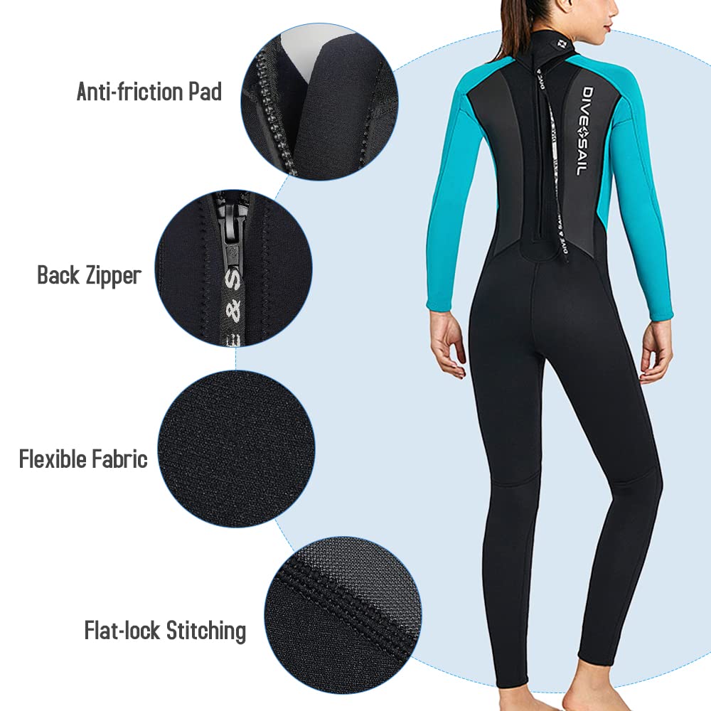 Traje de Neopreno de 3 mm para Mujer, Traje de Buceo de Cuerpo Completo para esnórquel, Surf