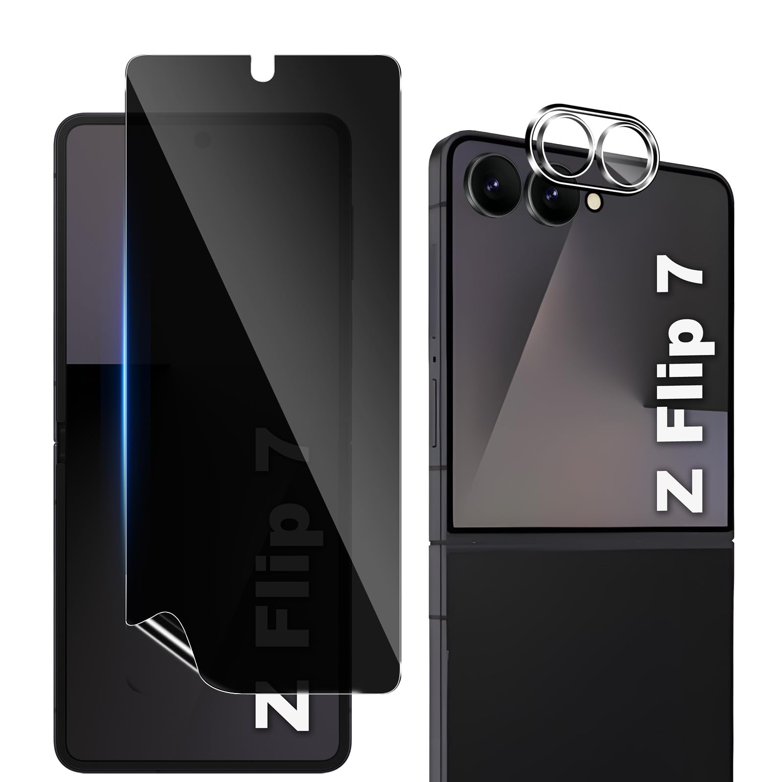 【1+1枚セット】For Galaxy Z Flip7 フィルム 覗き見防止+カメラフィルム TPU+強化ガラス Ubefuu Galaxy Z Flip7 のぞき見防止 プライバシー保護 耐衝撃 指紋防止 防水 気泡防止