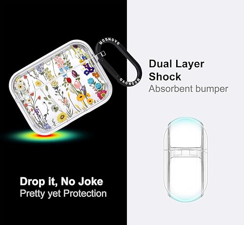 Miniatura 44 de MOSNOVO Funda protectora transparente para AirPods Pro 3, con anillo de metal duro de lujo de doble capa a prueba de golpes, diseñado para AirPods