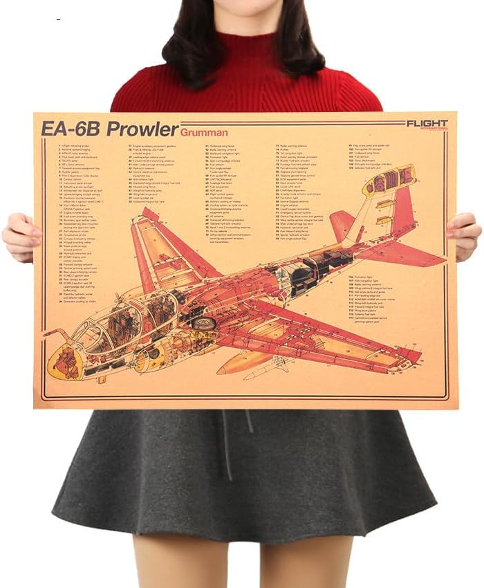 EA-6B Prowler Attack Aircraft Plane Posters & Prints – 14″X 20″ Vintage Fighter Jet Design Diagram Series Kraft Paper – Air Force Aviation Military Wall Art Picture For Room Office Home Decor