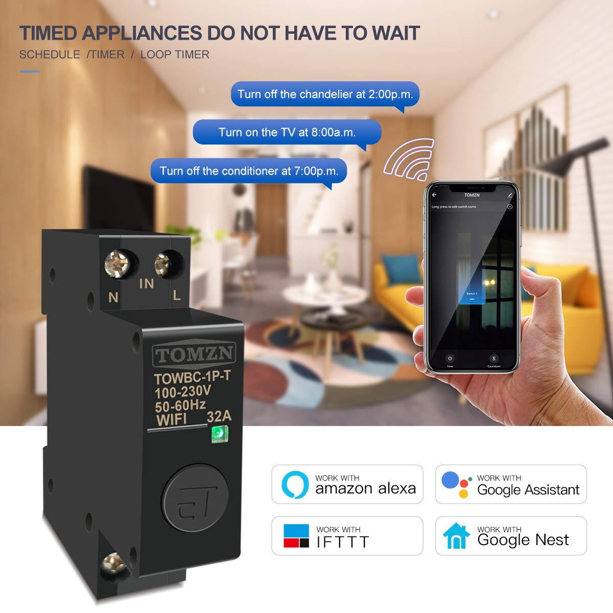Interruttore Magnetotermico Differenziale Guida DIN. WIFI Interruttore di circuito Smart Switch Telecomando for Life for Home 18mm 32A 50A(50A)