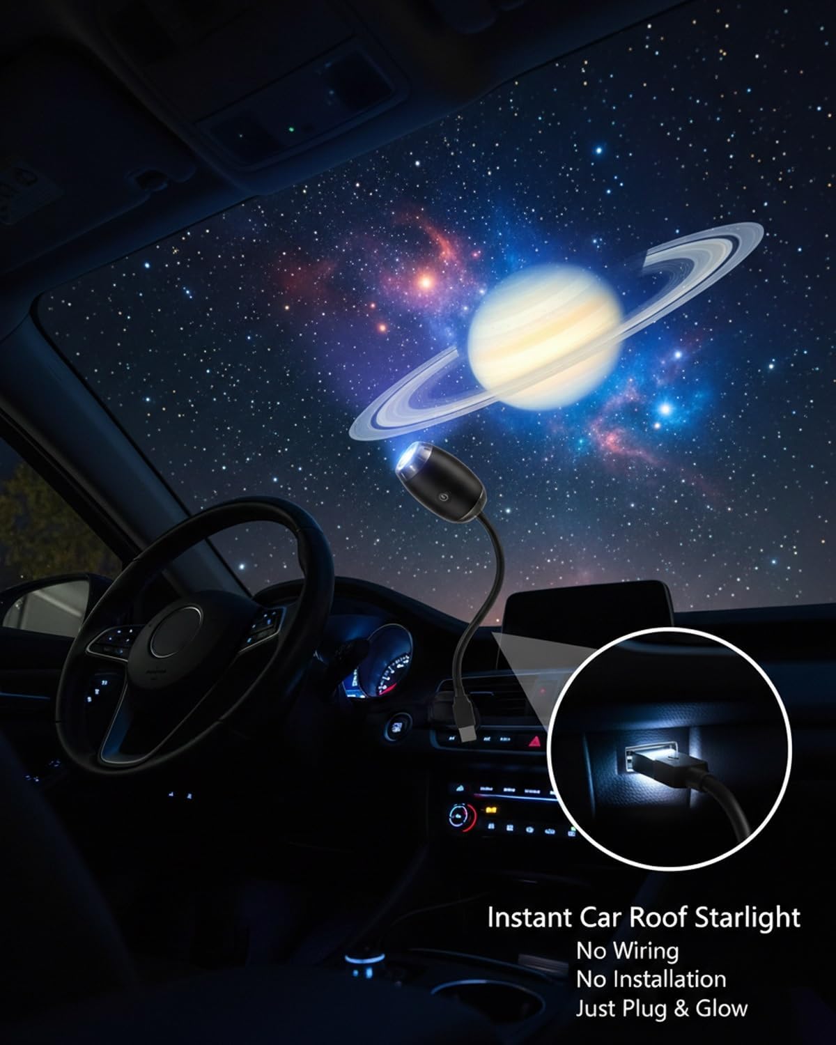 2-in-1 Galaxy Projector Night Light, USB Stars Space Starry Sky Projector Lamp LED Starlights Projection Portable Adjustable for Bedroom Adults Car Roof Interior Ceiling