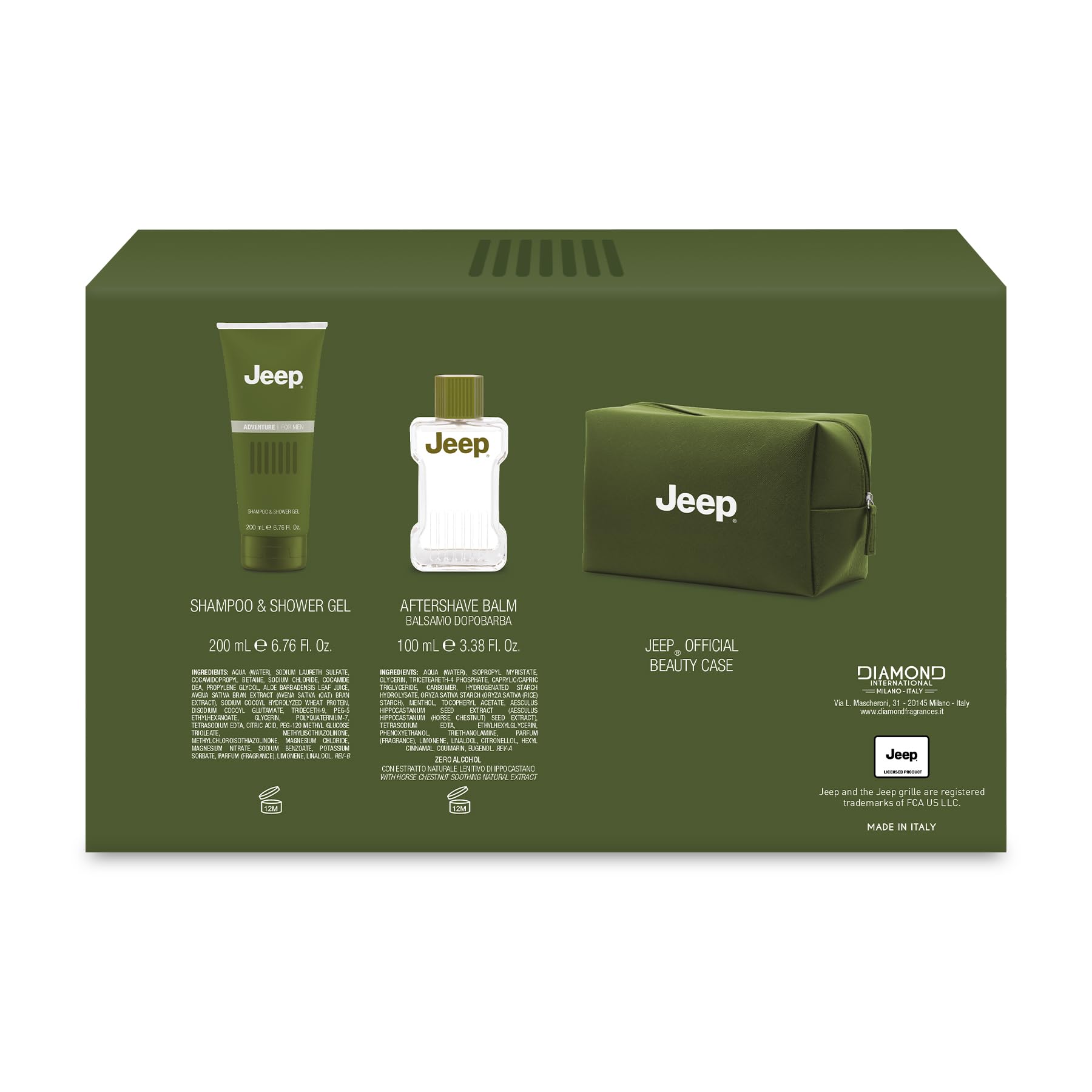 DIAMOND INTERNATIONAL | Set di Cura della Pelle Regalo, Confezione Regalo per Uomo, Dopobarba + Gel Doccia 200ml + Beauty Case, Fragranza Fresca e Delicata