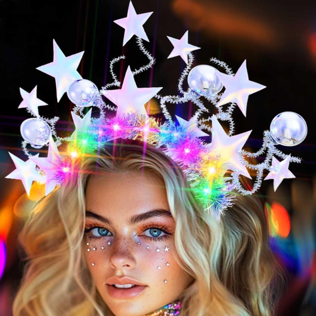 Light Up Star Headband Led Disco Headpiece Glowing Rave Party Hair Accessories for Women - Image 6