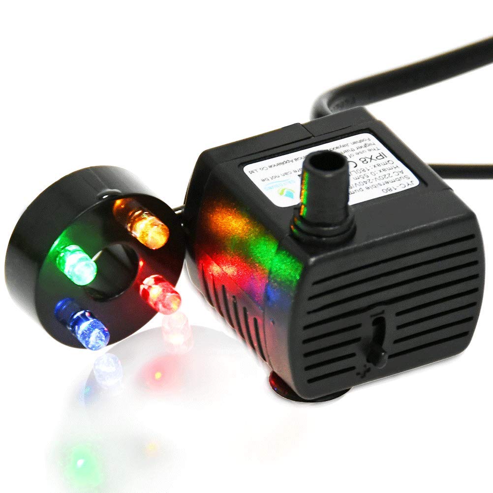 ATPWON Z Mini bomba de agua con LED 180 L/H 3 W para acuario, jardín, fuente, estanque de jardín
