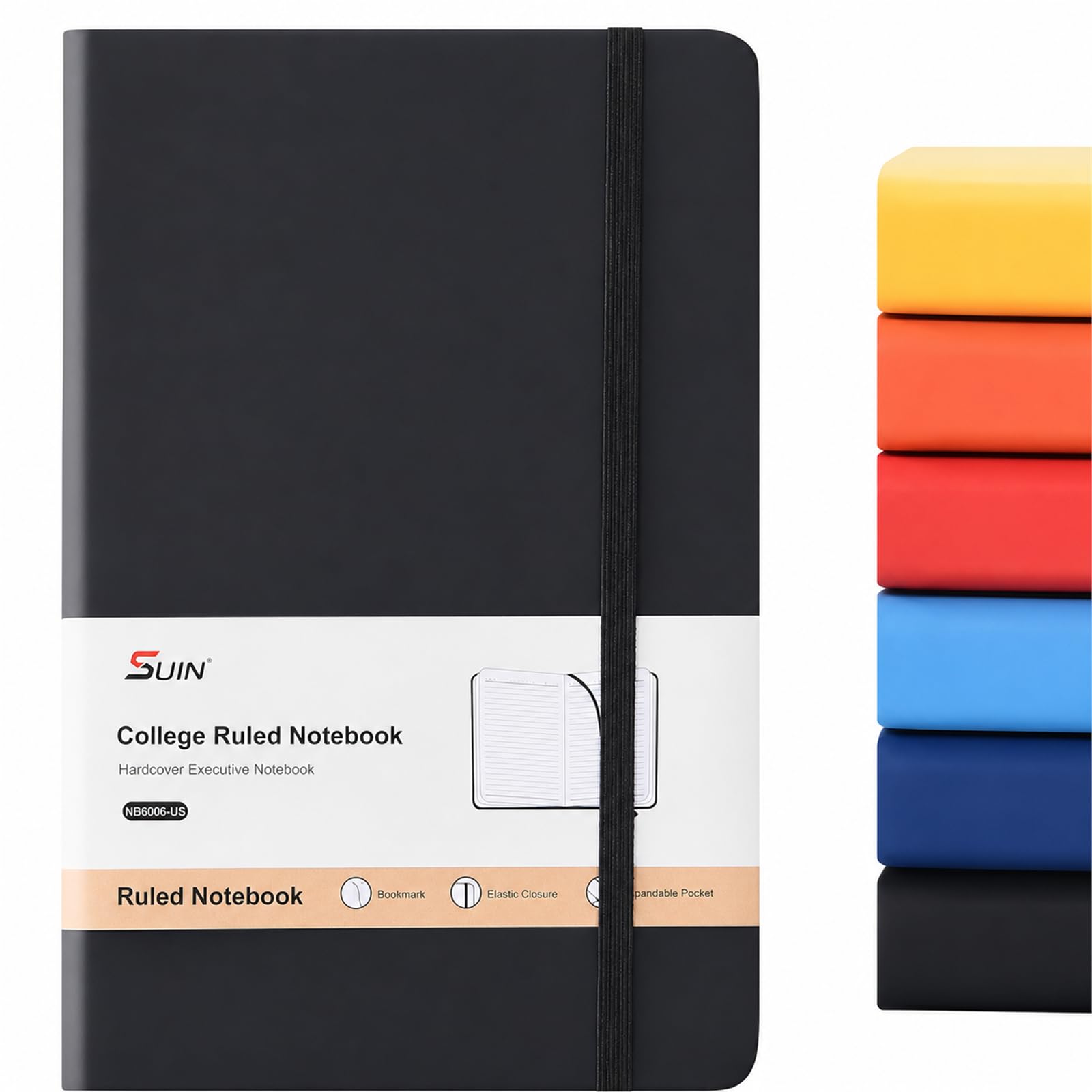 SUIN Notizbuch, A5, Hardcover, liniert, 200 Seiten, Schwarz, 1 Packung