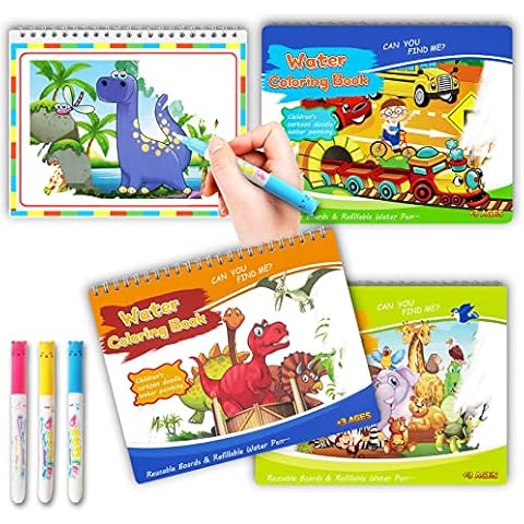 NANHONG 3 Pack Reusable Water Colouring Books for Children, Water Painting Books for Kids Water Book, Magic Colouring Book Travel Toys, Kids Book for 2 3 4 5 6 Year Old Boys Girls Gifts Cover