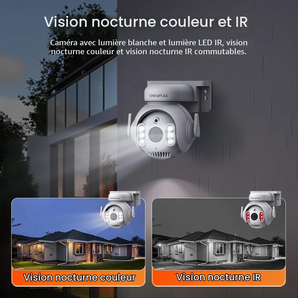 SHIWOJIA Camera Exterieur WiFi Tuya Smart Life, Camera Tuya Exterieur 5MP, Détection de Mouvement, Audio Bidirectionnel, Etanche IP66 Vision Nocturne Couleur