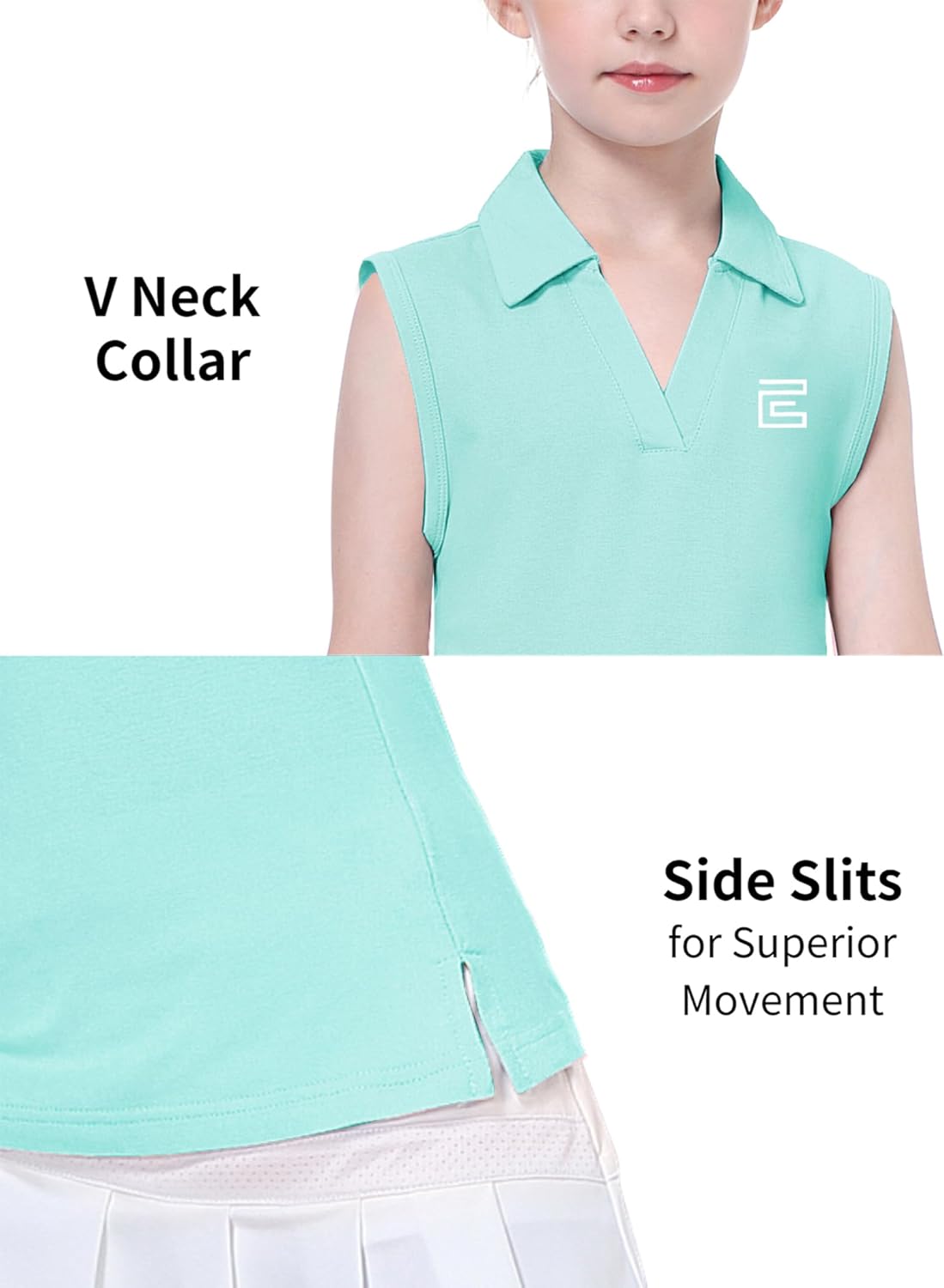 EXARUS Girls' Golf Polo Tennis Shirts Sleeveless Kids V-Neck Equestrian Tank Tops UPF 50+ Quick Dry Golf Clothes - Image 4