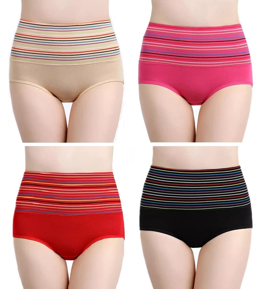 plumbury Women's Full Coverage Cotton Hipster High Waist Panty,Free Size (Pack of 4 Panty) Red/Black/Beige/Pink-picture-30