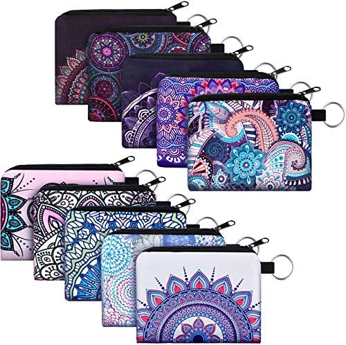 Boao 10 Pieces Small Coin Purse for Women Bulk Boho Change Purse Mini Pouches Wallet Coin Bag with Zipper for Women Girls (Exotic Flower Print, 4.52 x 3.74 Inch)