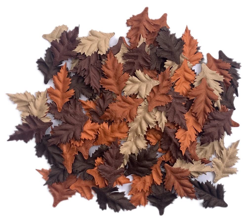 100 pcs Patch Mlberry Paper Leaves 37x23 mm Mulberry Paper Pine Leaves Scrapbooking Wedding DIY Craft Supplies Card, Artificial Leave (Brown Tone)