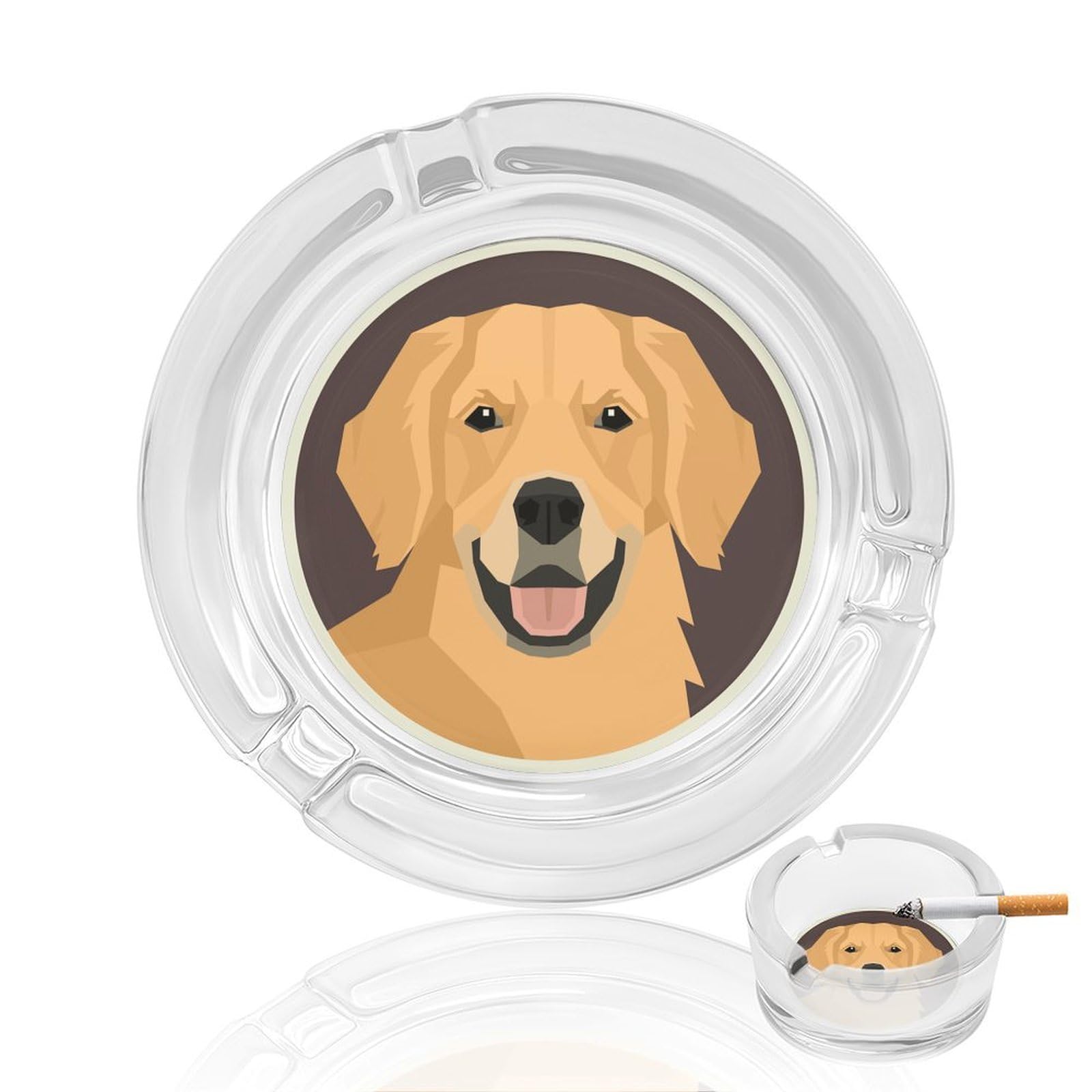 Gold Dog Retriever Ashtray Portable Round Glass Outdoor Ash Tray for Home Office Garden Pub