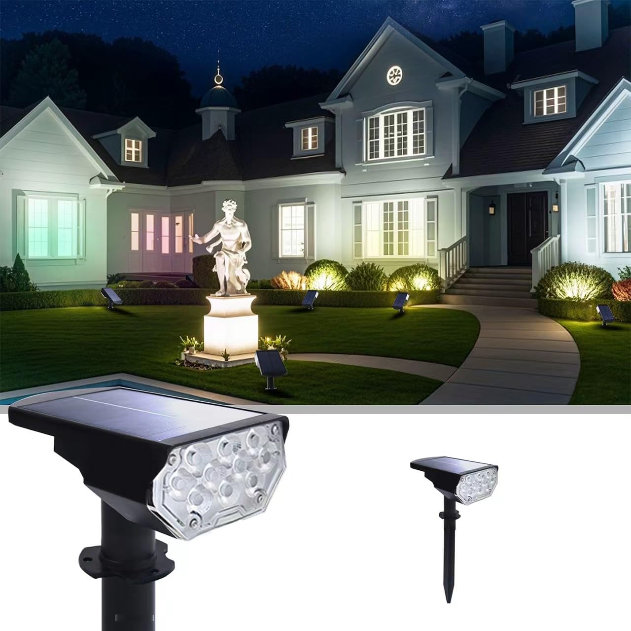 2 Pack Solar Spot Lights Outdoor, Cool White Adjustable Landscape Uplights