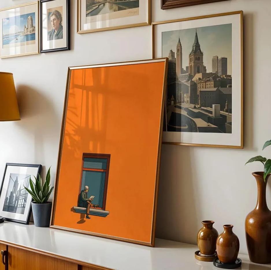 Póster minimalista en lienzo naranja Rumlly de 50x70 cm sin marco para amantes de los libros 3