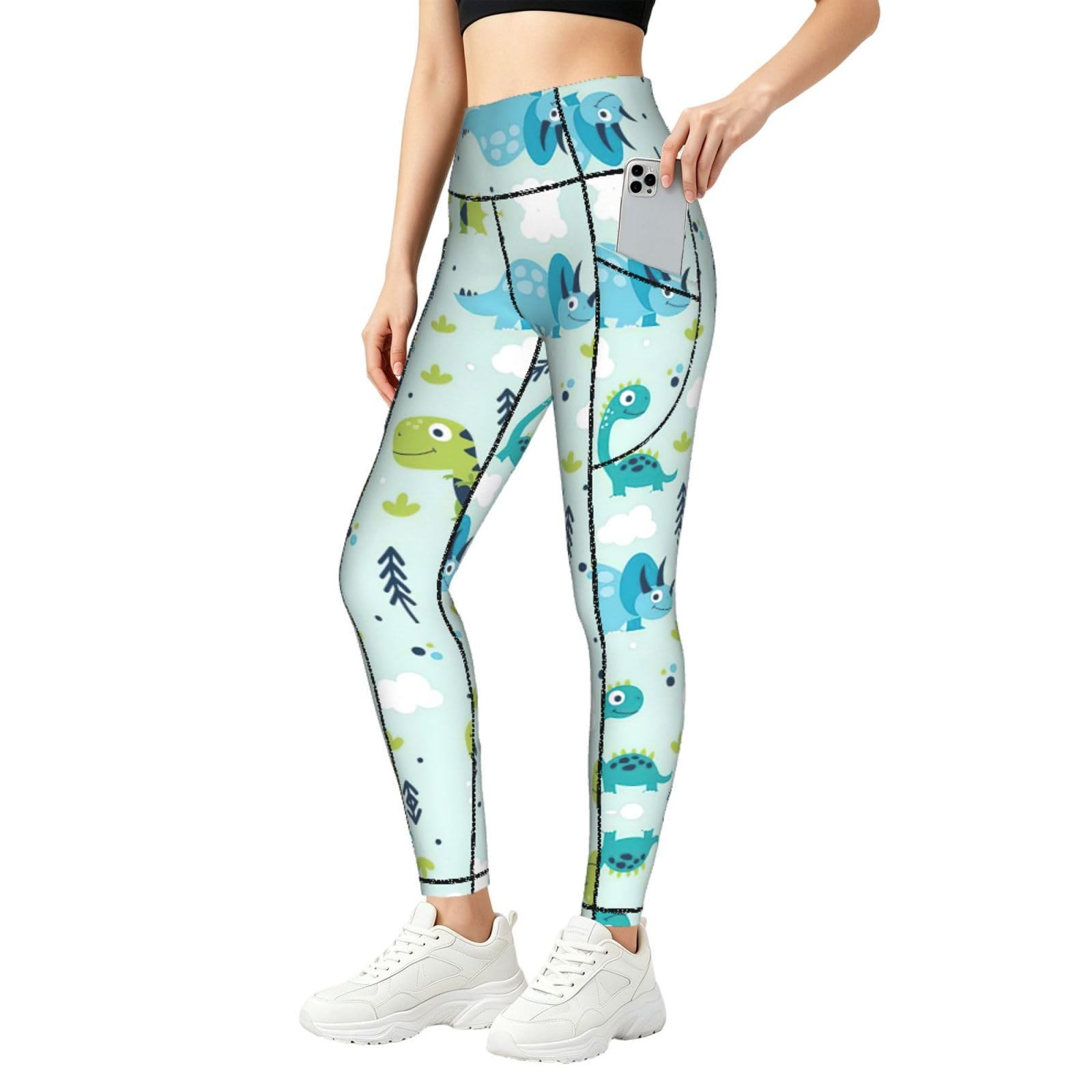 Leggings de dinosaurios para mujer con bolsillos laterales para gimnasio 8