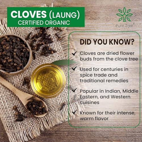 Image of Pure Tree Certified Organic Laung | 350 g | Organic Cloves Whole | Lavang Whole Spices | Aromatic & Flavorful Clove Seeds Khada Masala | Dried Cloves | lavangam