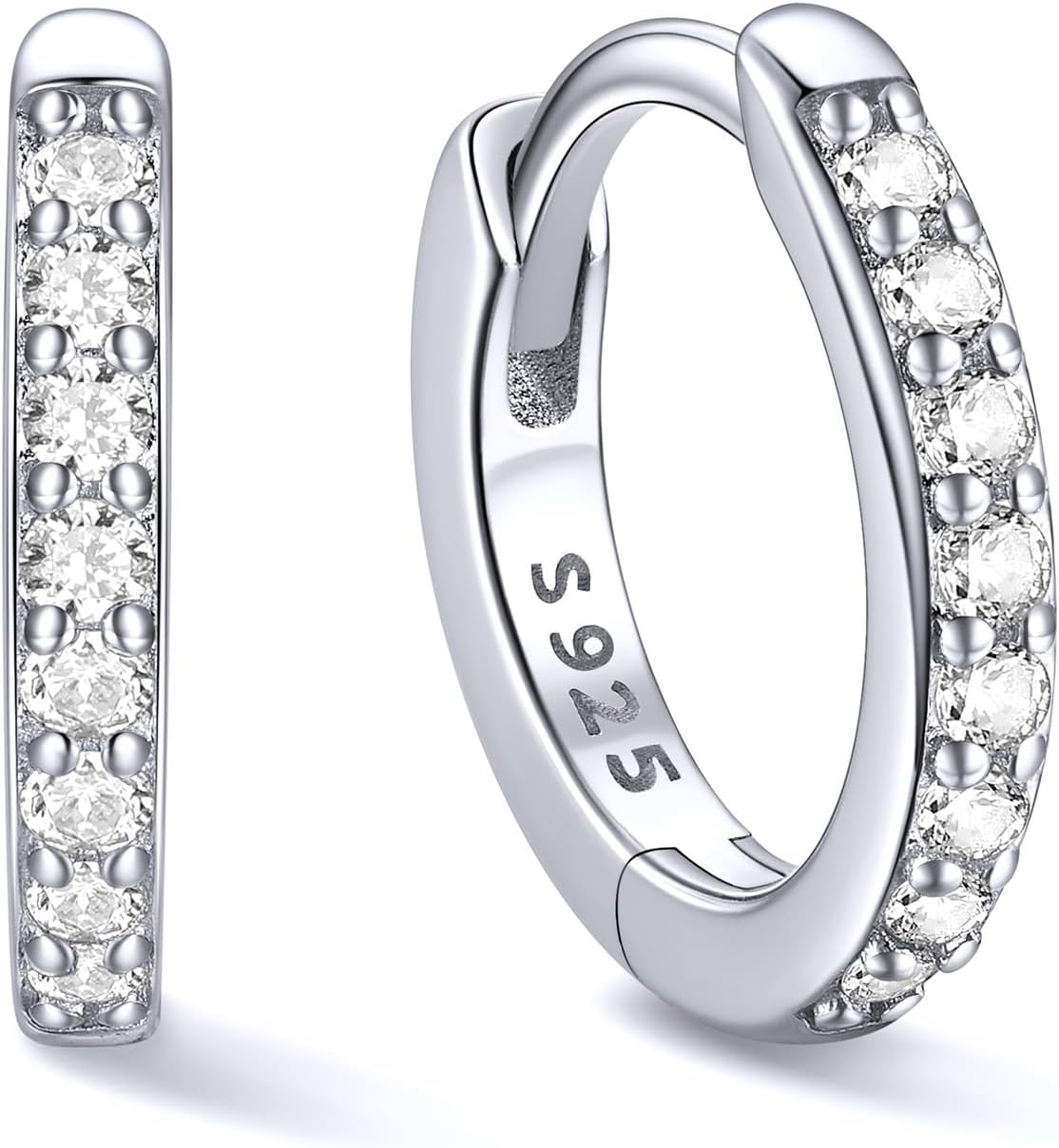 ChicSilver 925 Sterling Silver Huggie Earrings for Women 14K Gold Plated Silver Hoop Earrings for Women Hypoallergenic Small Cubic Zirconia Huggie Earring (6/8/10/12/14/16/18/20mm)