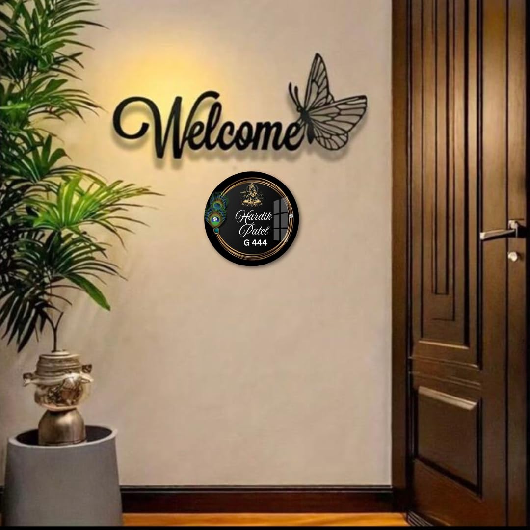Royal Customized Golden Acrylic Name Plate – Elegant Round Design for Home or Office Entrance | Personalized Gift for Home Décor — Amazon image 3