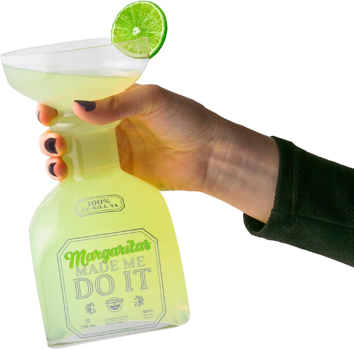 Funny Margarita Glass, Jumbo Tequila Bottle Shaped Pitcher, Novelty Drinking Gifts, "Margaritas Made Me Do It" - 32oz
