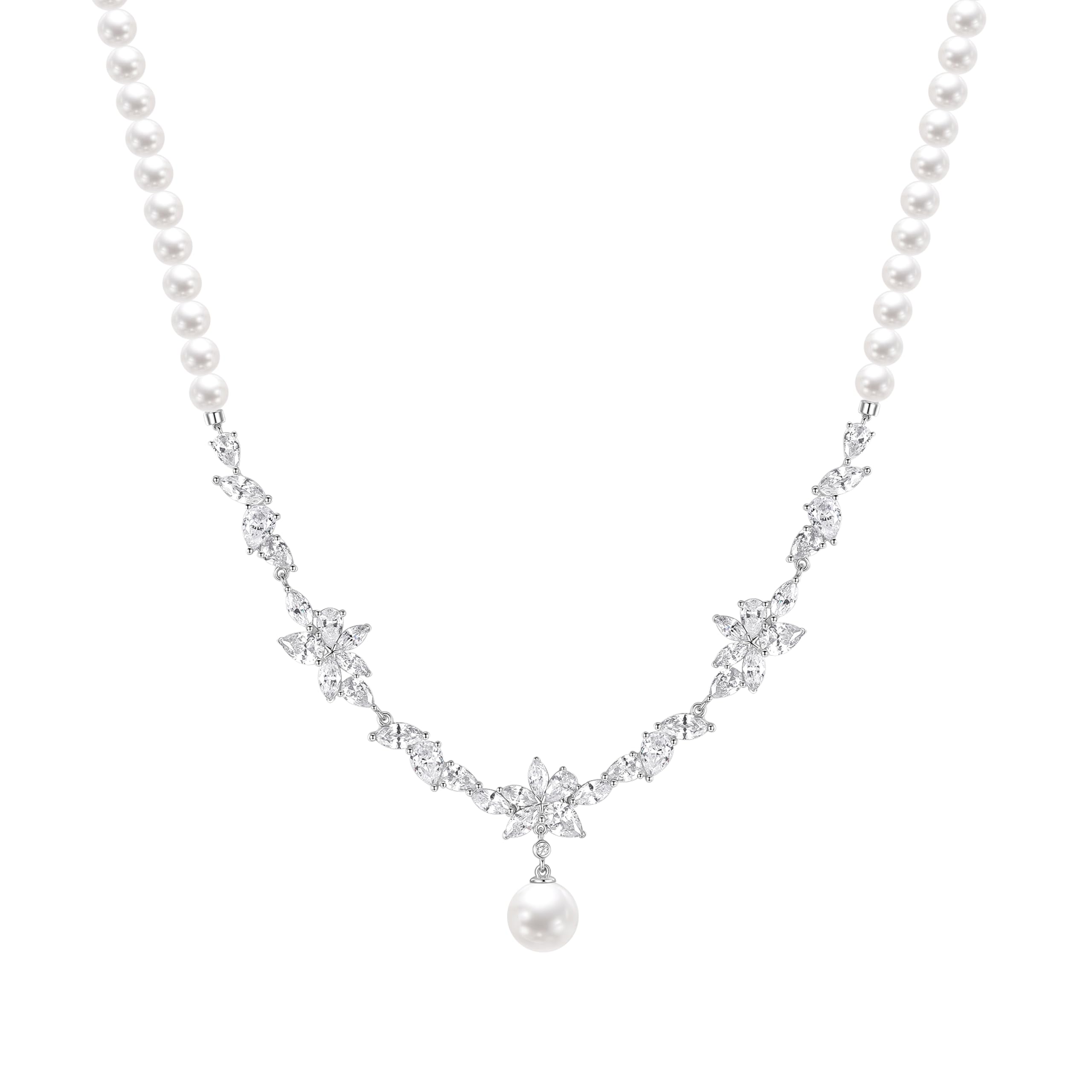 FANCIME Wisteria Glyzinie Kollektion Schmuck Damen Sterlingsilber Kette mit künstlichem Diamant in Blumenform Hochzeitstag Geburtstag Anhänger Armband Ohrringe Geschenke für Ehefrau Frauen Braut Sie