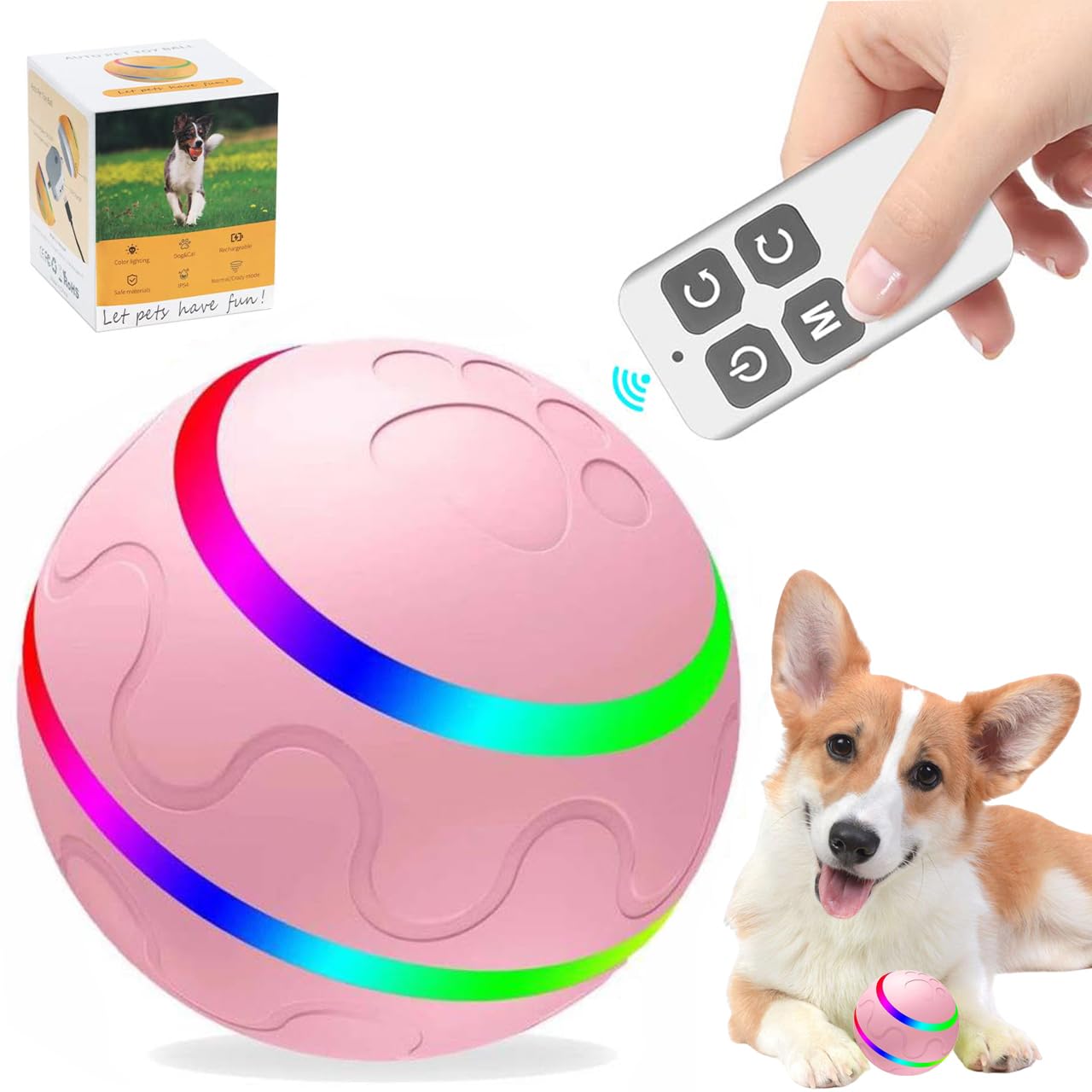 Serenity EssentialsInteractive Dog Ball Toys- Durable Balls for Dogs Motion Activated Automatic Rolling Ball Toys for Puppy/Small/Medium Dogs- USB Rechargeable (Pink)