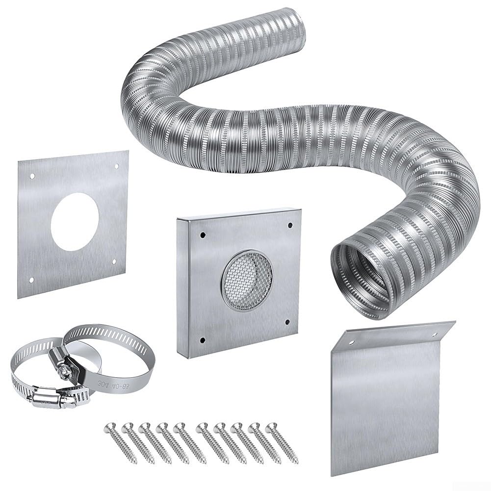 Kit de entrada de aire fresco para estufa de pellets, tubo flexible de aluminio de 2 pulgadas con abrazaderas de placa de pared de acero inoxidable y campana de lluvia para instalación de ventilación