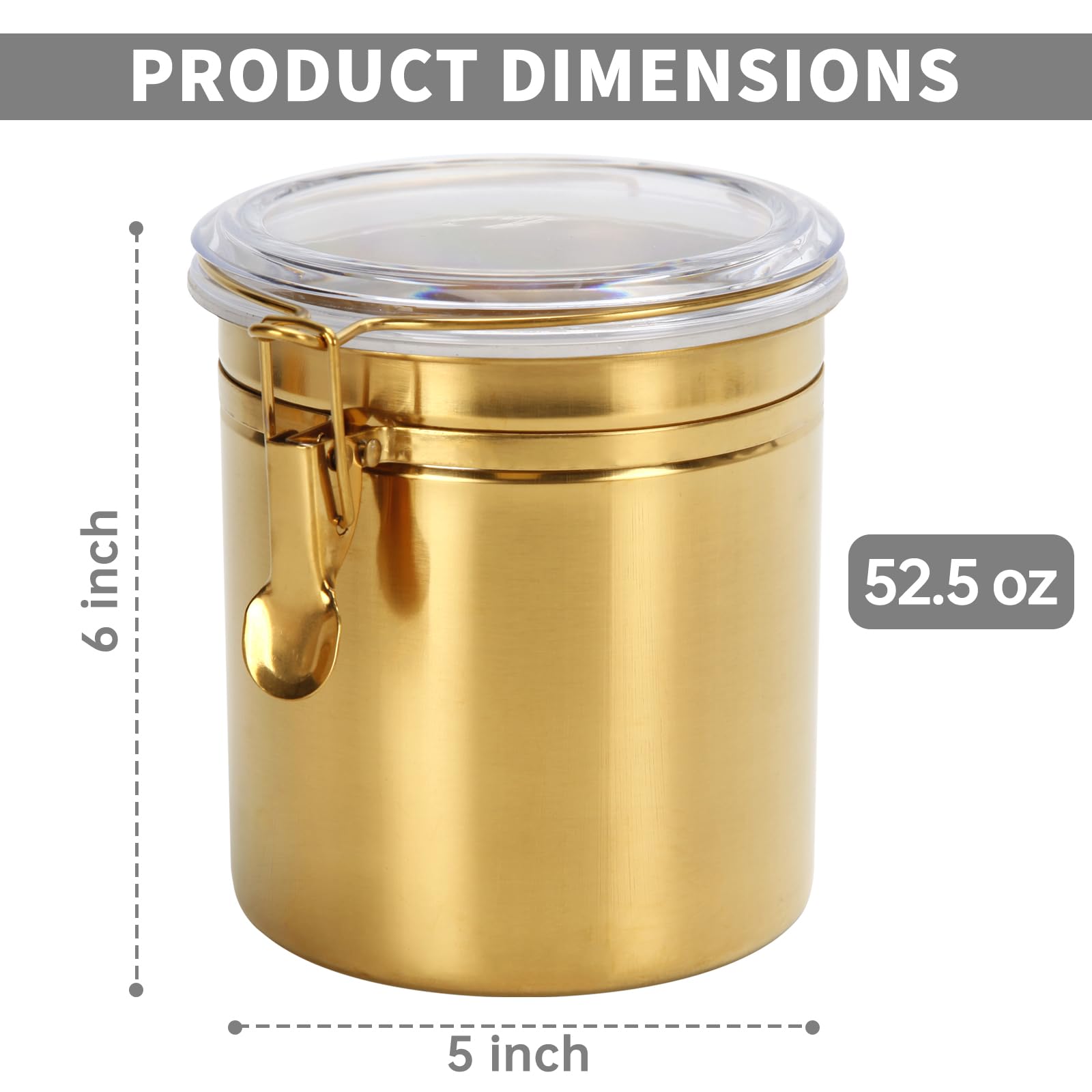 Recipiente de cocina de 50 onzas, tarro de alimentos de acero inoxidable para granos de café, té, harina, azúcar, almacenamiento de galletas, recipiente de café con tapa transparente hermética